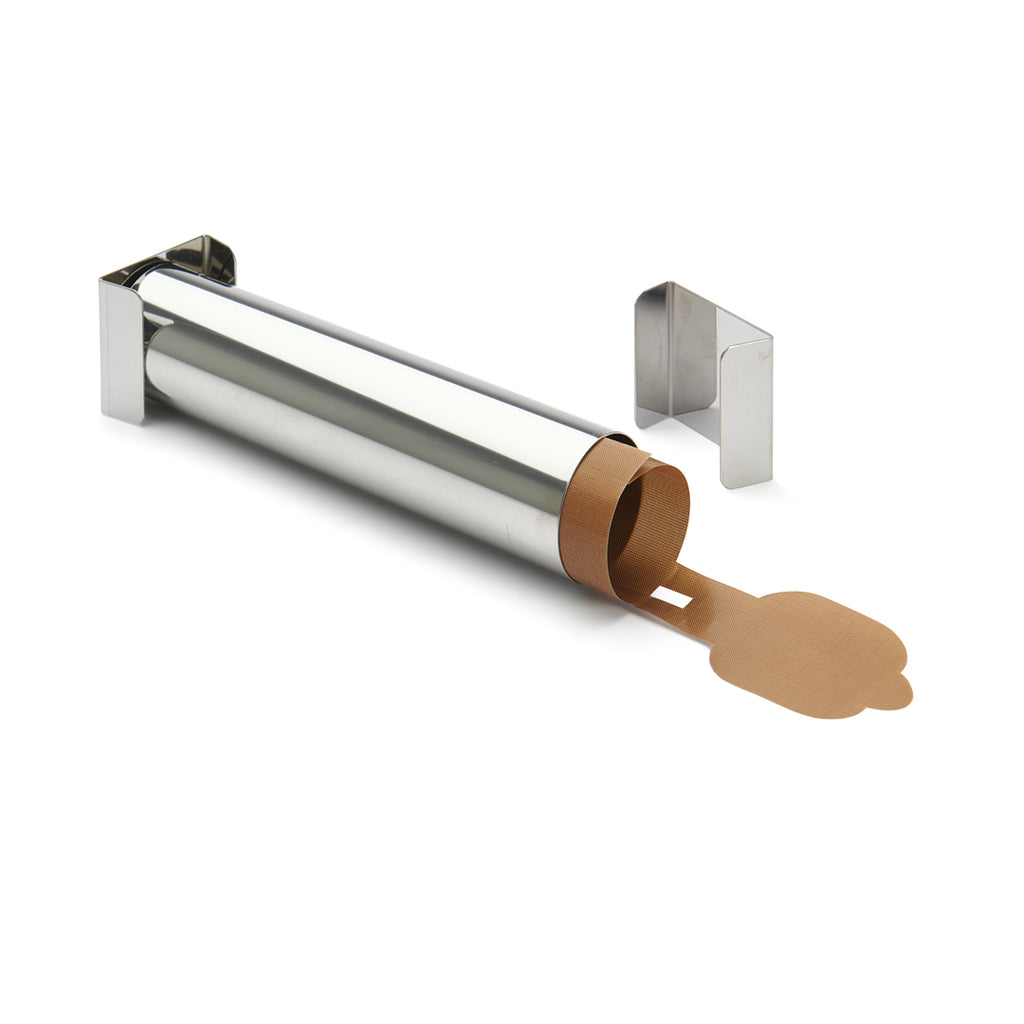 De Buyer – Concept J. Langillier - Bakmat Voor Vorm 3203.30 - Glasvezel Met Antiaanbaklaag, aluminiumfoliedispenser van roestvrij staal met een rol papier