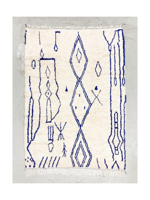 Tapis Berbère Marocain Azilal - Ecru Et Bleu