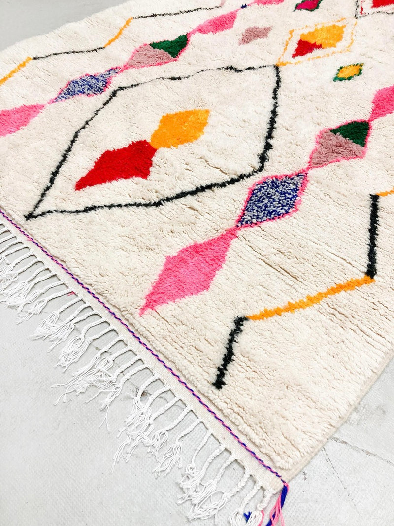 Tapis Berbère Marocain Azilal - Ecru À Motifs Colorés