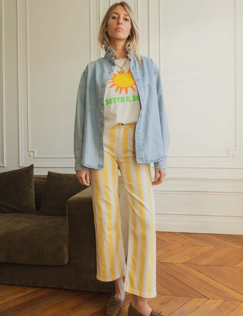 Jeans a Righe Giallo Evori