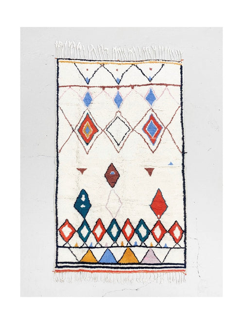 Tapis Berbère Marocain Azilal - Ecru À Motifs Colorés