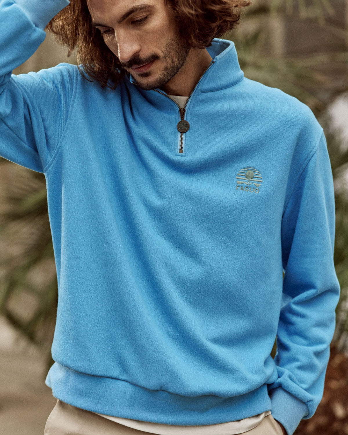 Sudadera con cremallera azul celeste de algodón