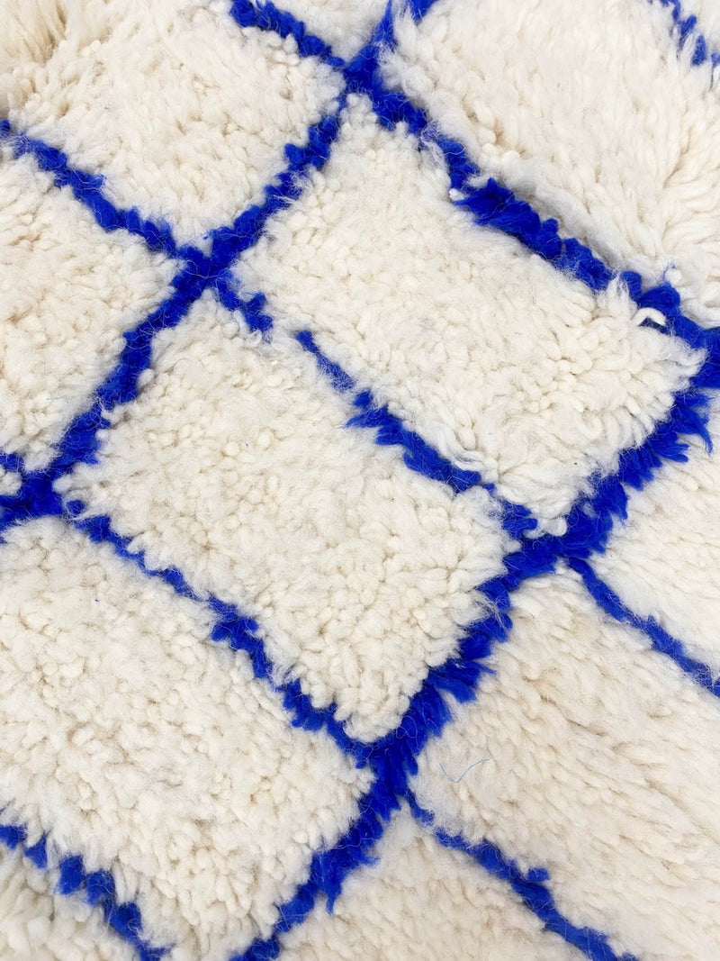 Tapis Berbère Marocain Beni Ouarain - Ecru Et Bleu