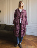 Floro Burgundy & Pink Polka Dot Trench Coat