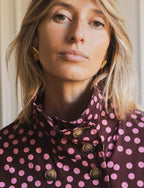 Floro Burgundy & Pink Polka Dot Trench Coat