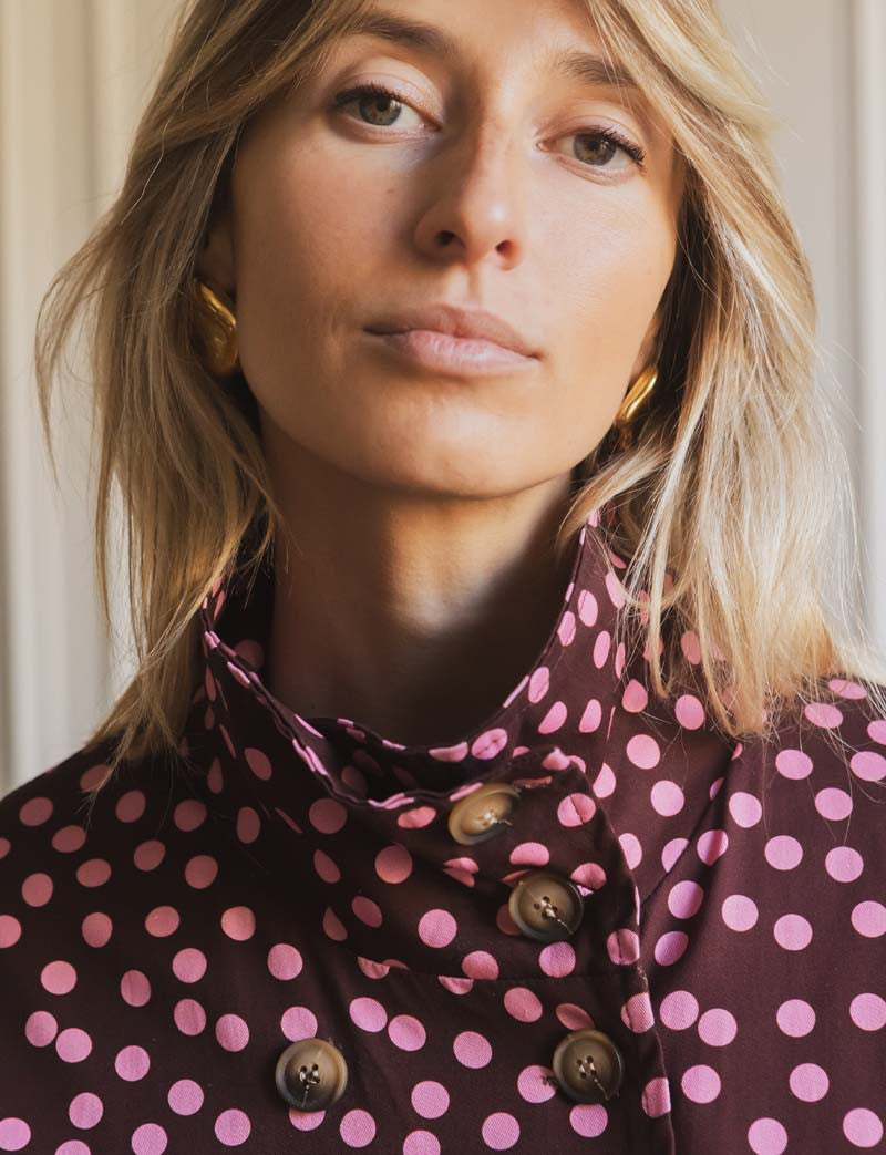 Floro Burgundy & Pink Polka Dot Trench Coat