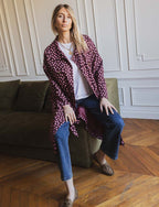 Floro Burgundy & Pink Polka Dot Trench Coat
