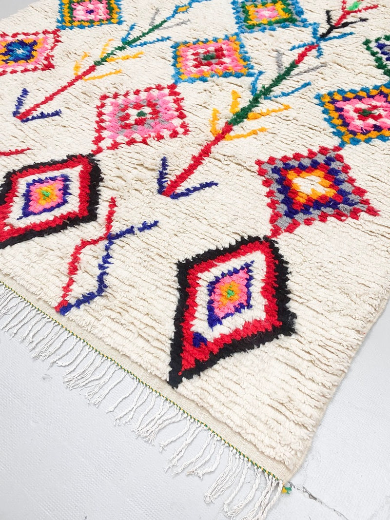 Tapis Berbère Marocain Azilal - Ecru À Motifs Colorés