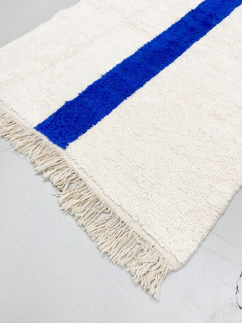 Tapis Berbère Marocain Beni Ouarain - Ecru Et Bleu