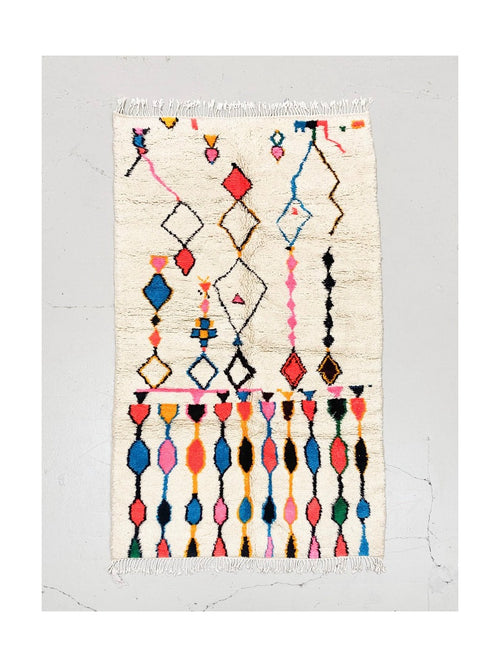 Tapis Berbère Marocain Azilal - Ecru À Motifs Colorés