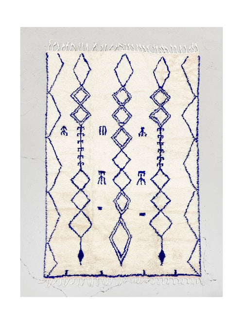 Tapis Berbère Marocain Azilal - Ecru Et Bleu