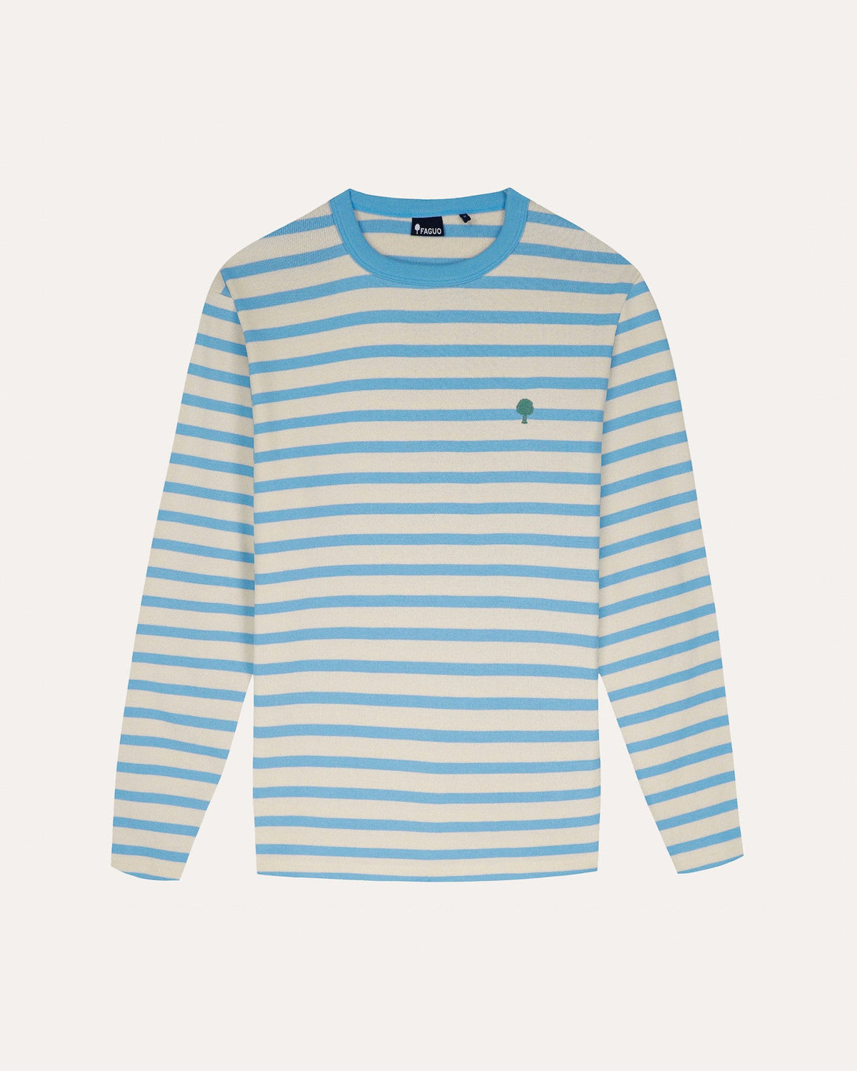 White and Sky Blue Cotton Breton Top
