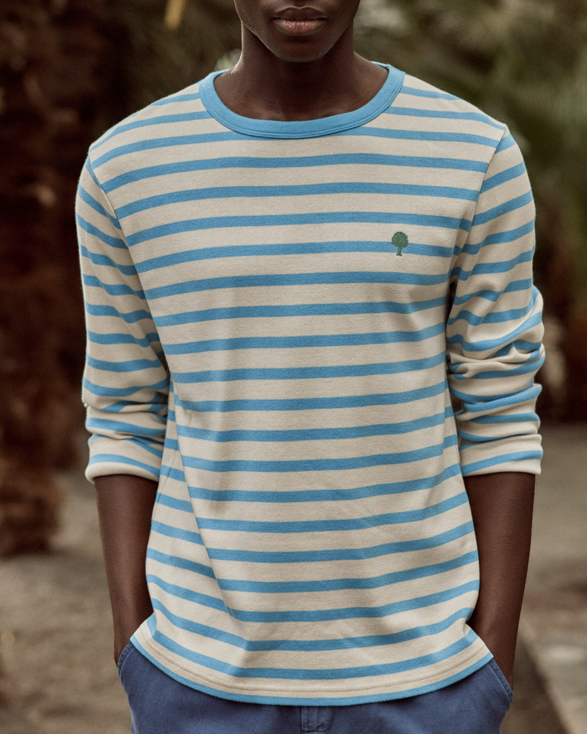 White and Sky Blue Cotton Breton Top