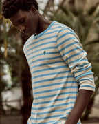 White and Sky Blue Cotton Breton Top