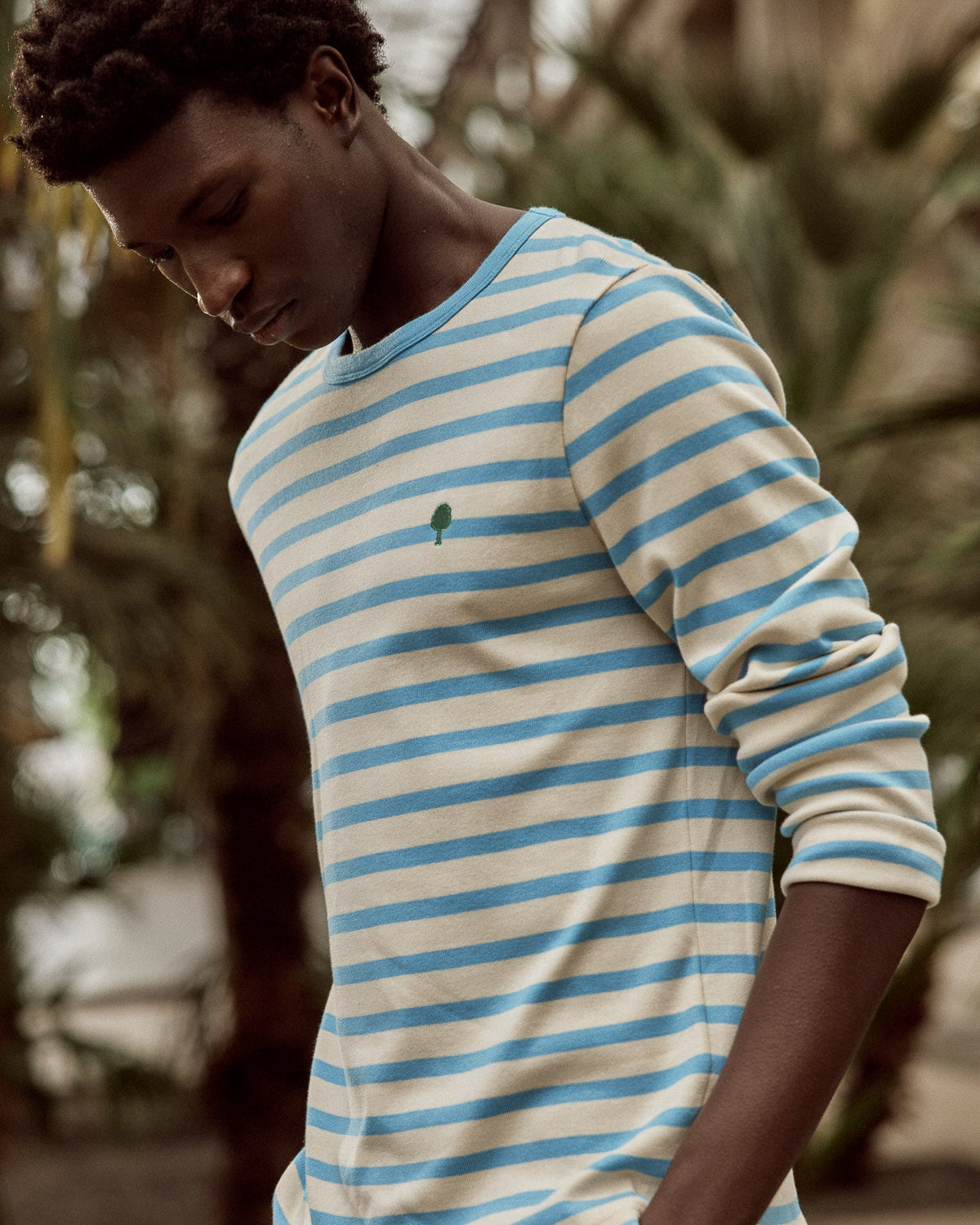 White and Sky Blue Cotton Breton Top