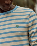 White and Sky Blue Cotton Breton Top