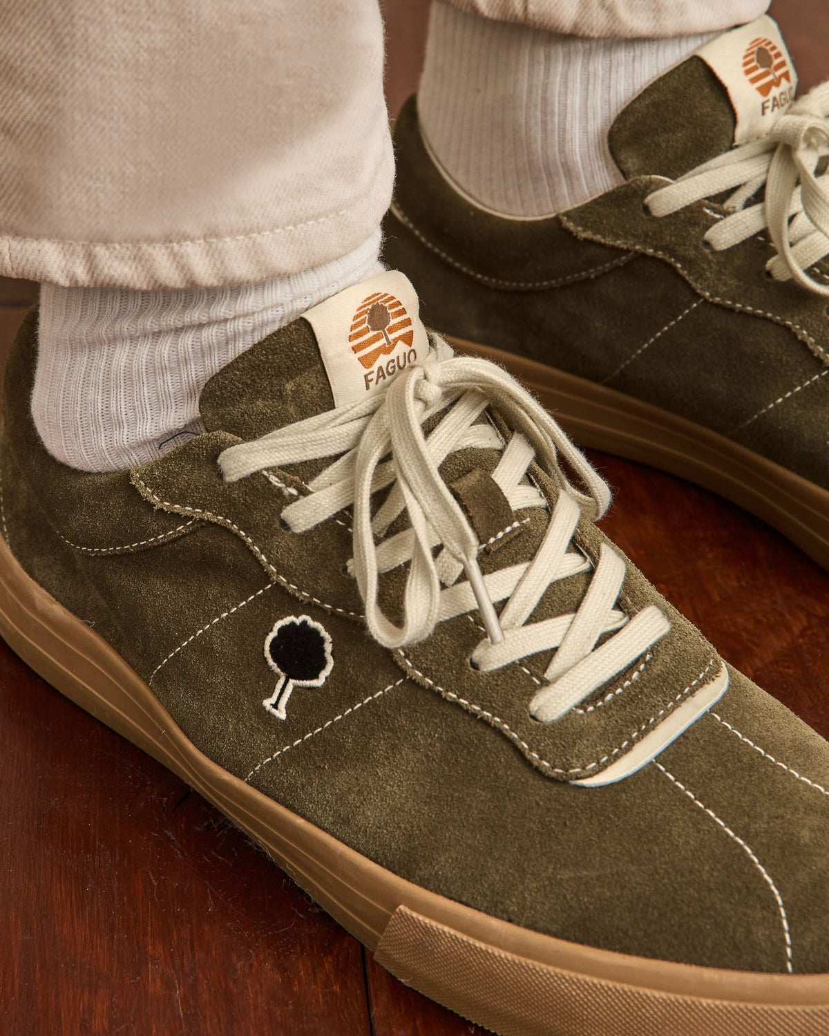 Baskets Cuir Suède Kaki
