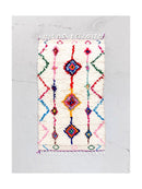 Tapis Berbère Marocain Azilal - Ecru À Motifs Colorés