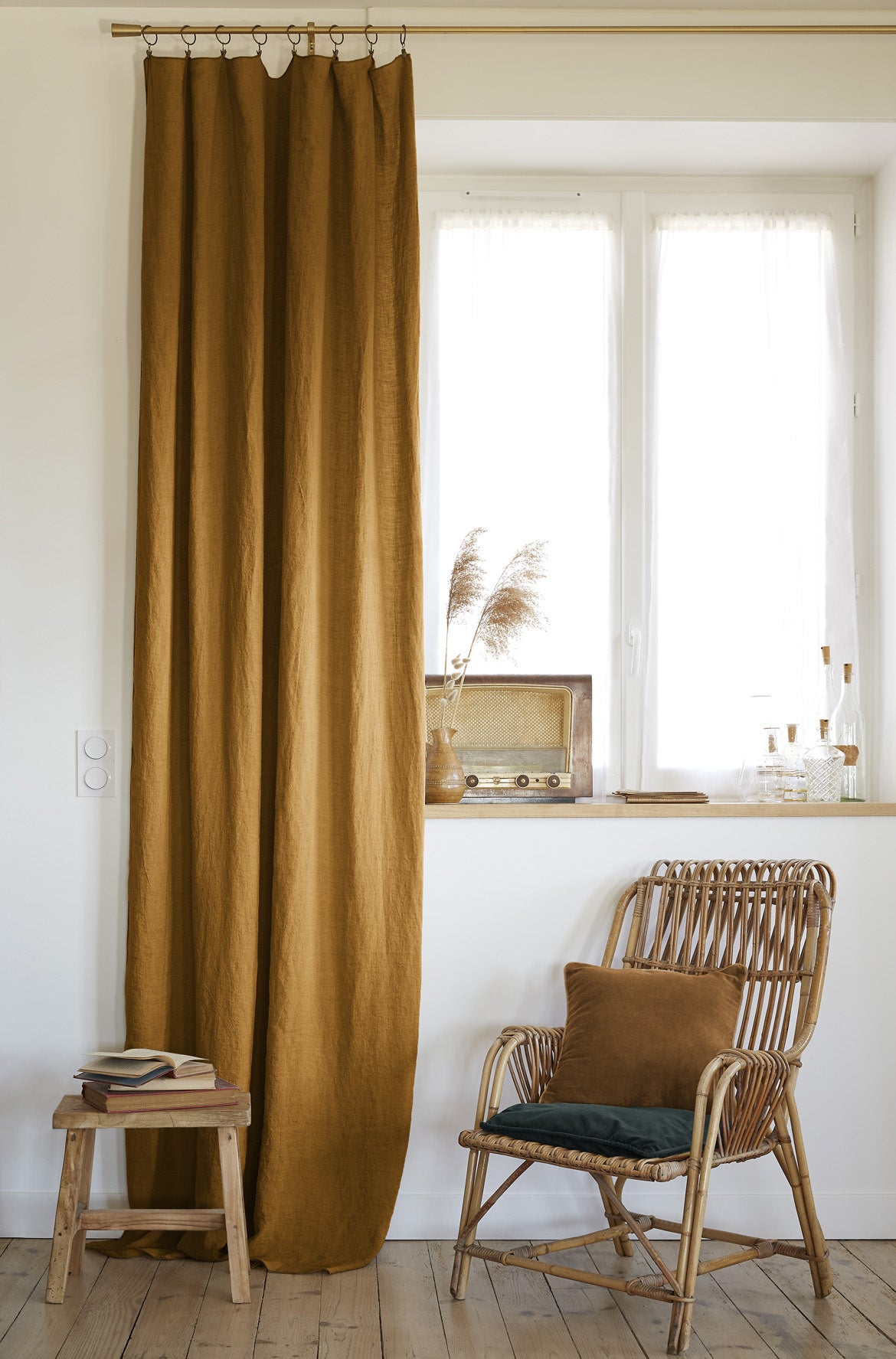 Cortina Ajustable + Anillas - Lino Lavado - Soline - Caramelo