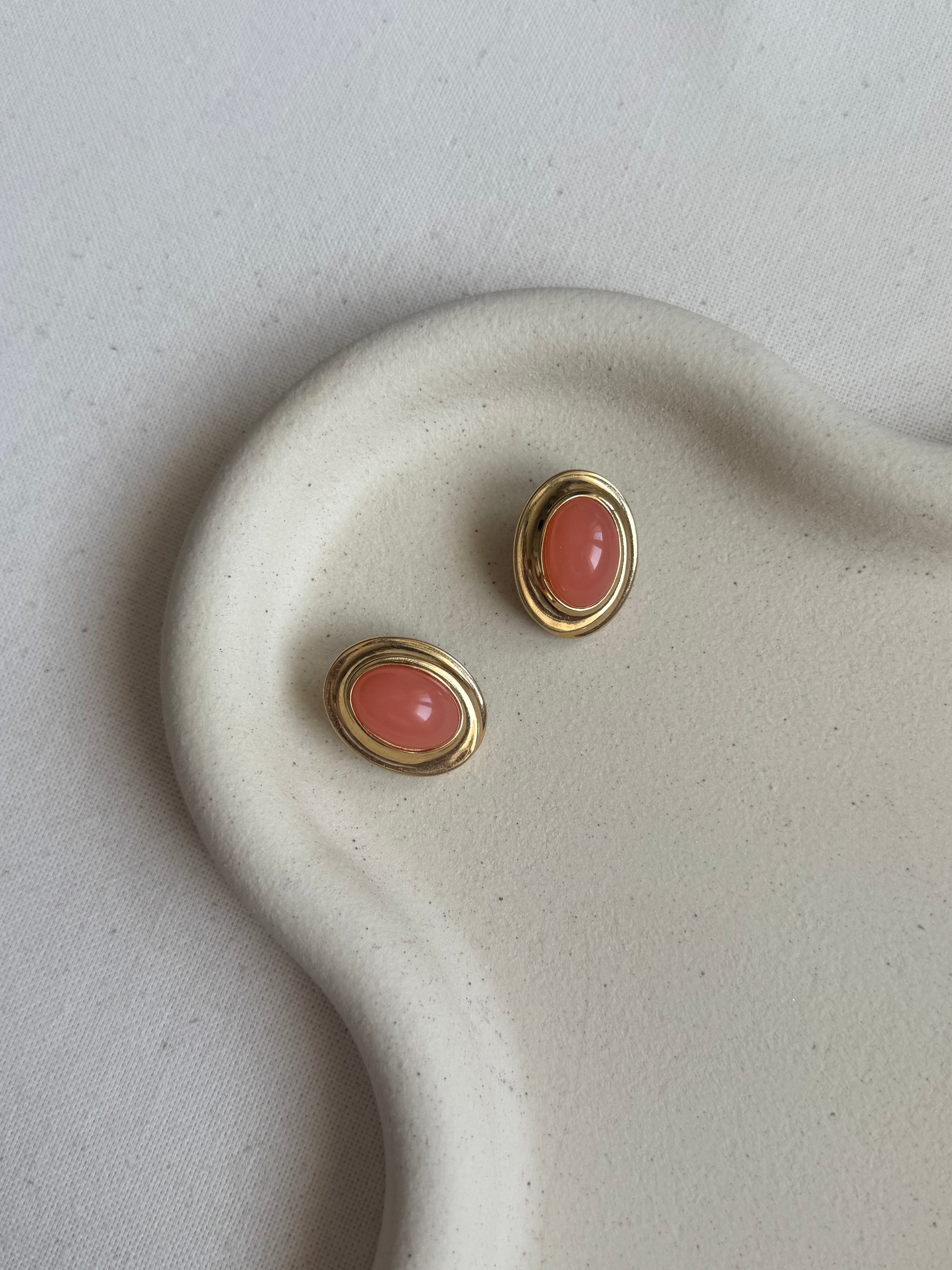 Boucles D’Oreilles Givenchy Vintage - Ovales Cabochons Roses