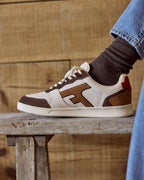 Ecru and Brown Suede Leather Trainers