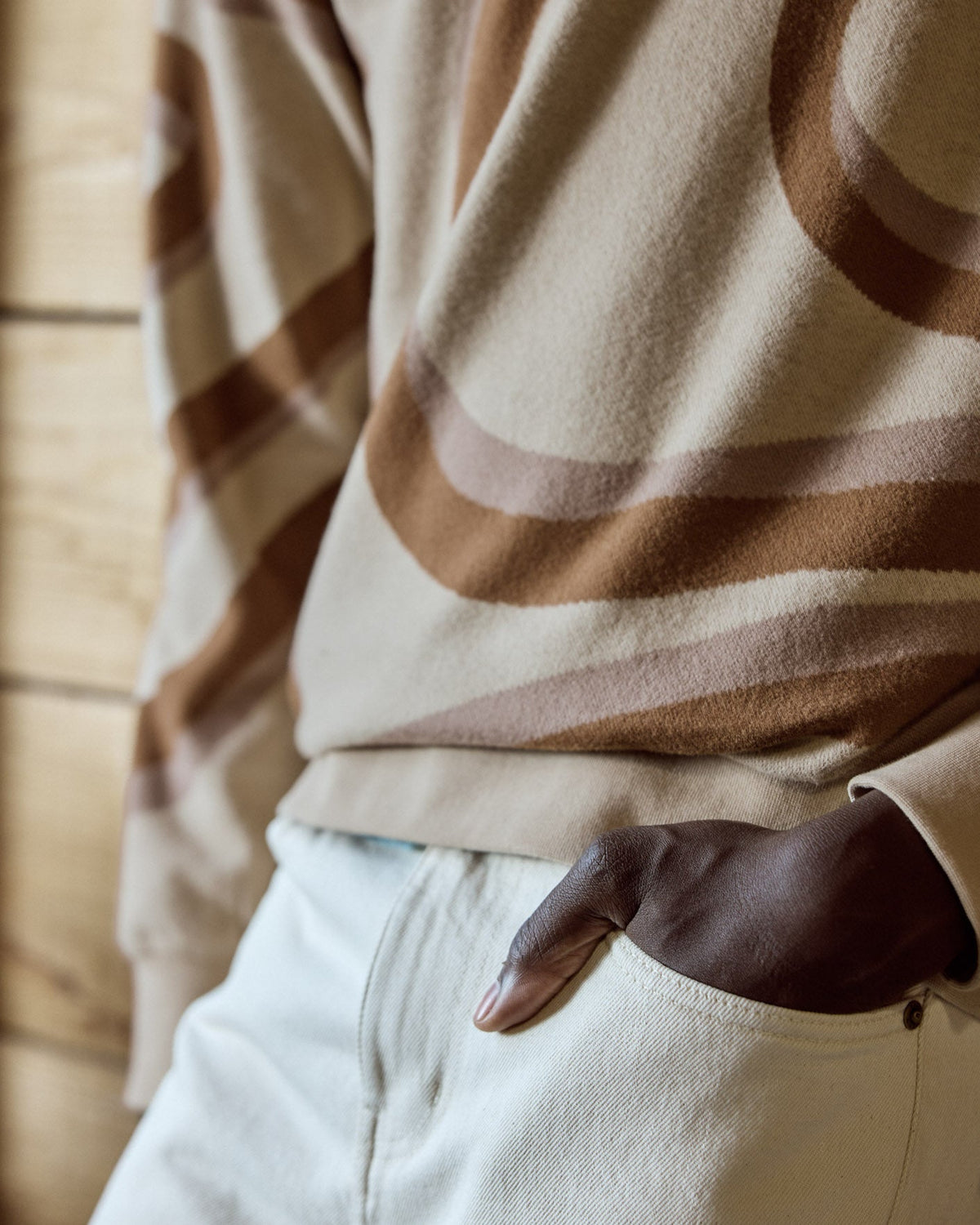 Felpa Girocollo Beige E Cammello