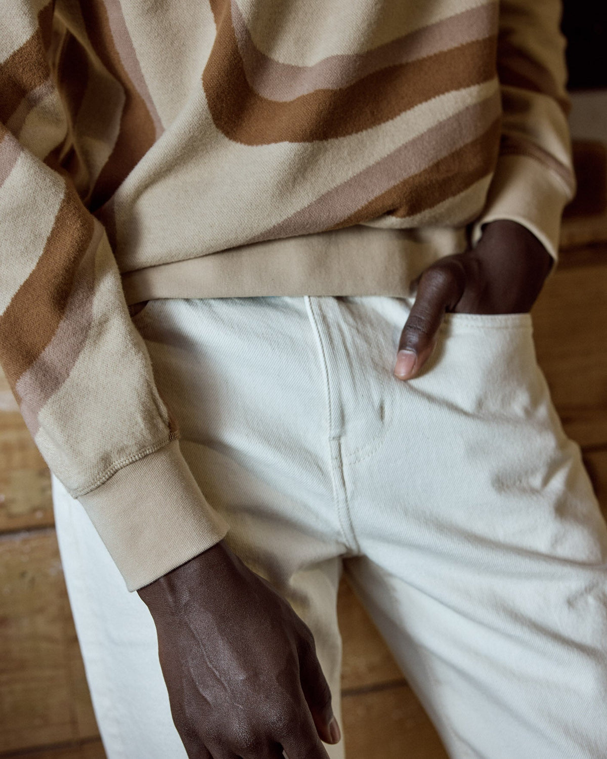 Felpa Girocollo Beige E Cammello