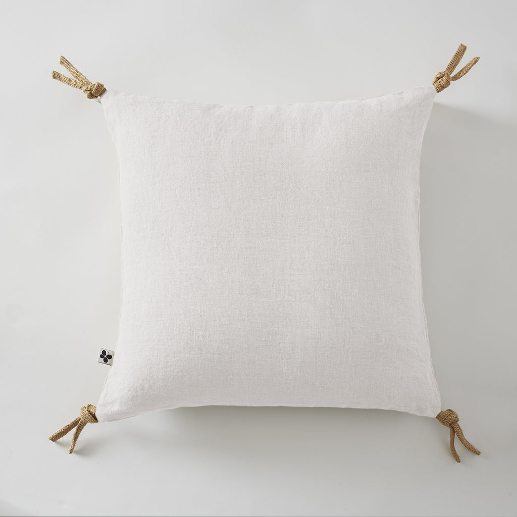 Soline - Coussin Déhoussable Avec Pompons - Lin Lavé - Craie