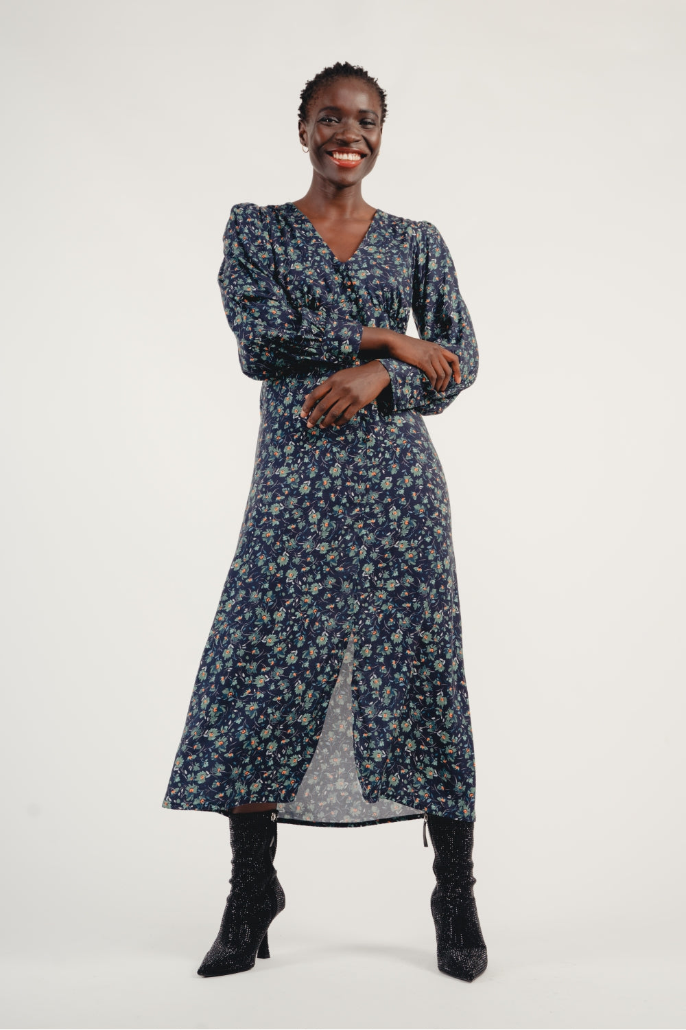 Vestido largo con miniflores Chrissie