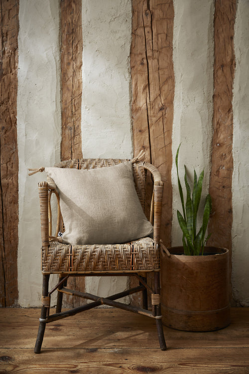 Coussin Déhoussable Avec Pompons - Lin Lavé - Soline - Sable