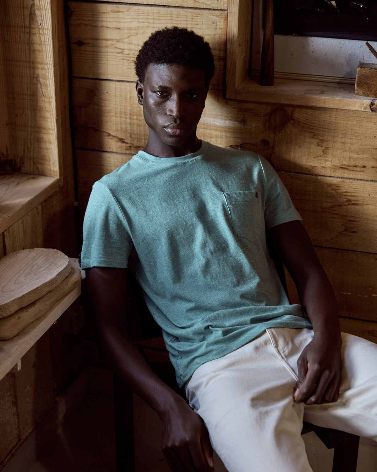 T-Shirt Bleu Grisé Coton