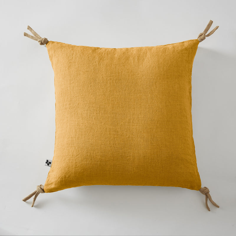 Removable Cushion Cover with Tassels - Washed Linen - Soline - Honey