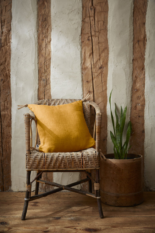 Coussin Déhoussable Avec Pompons - Lin Lavé - Soline - Miel