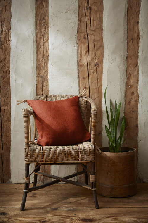 Coussin Déhoussable Avec Pompons - Lin Lavé - Soline - Paprika