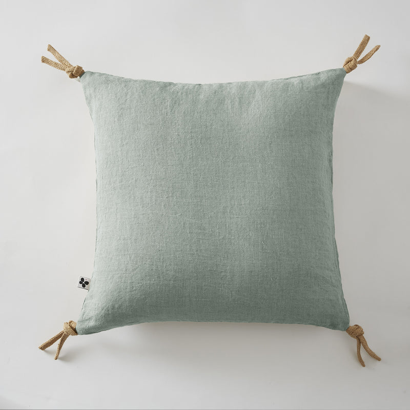 Coussin Déhoussable Avec Pompons - Lin Lavé - Soline - Eucalyptus