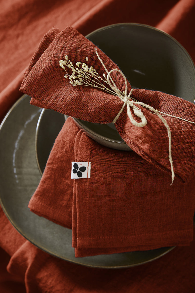 Lot De 3 Serviettes - Lin Lavé - Soline - Paprika