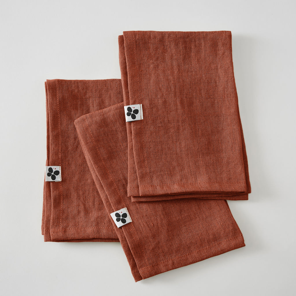 Juego De 3 Servilletas - Lino Lavado - Soline - Paprika