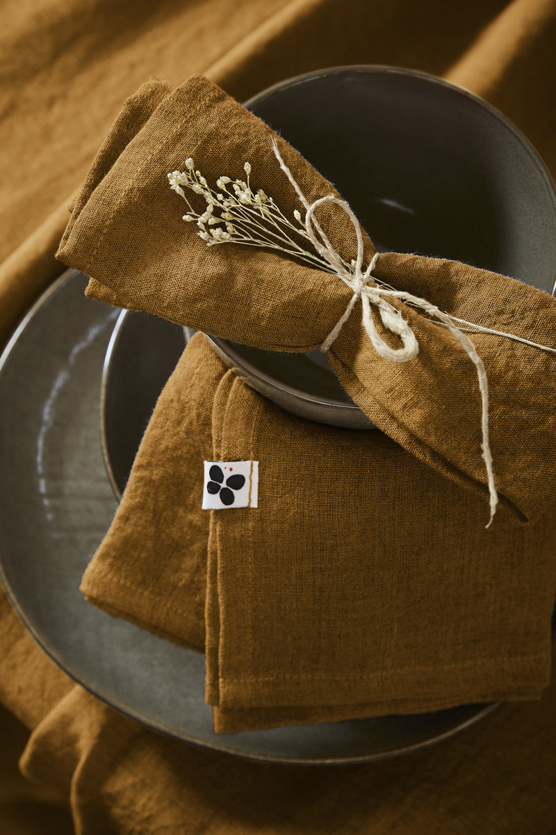 Lot De 3 Serviettes - Lin Lavé - Soline - Caramel