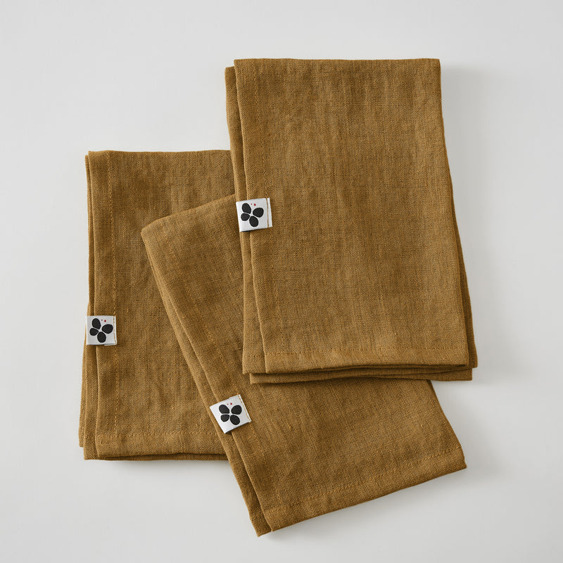 Lot De 3 Serviettes - Lin Lavé - Soline - Caramel