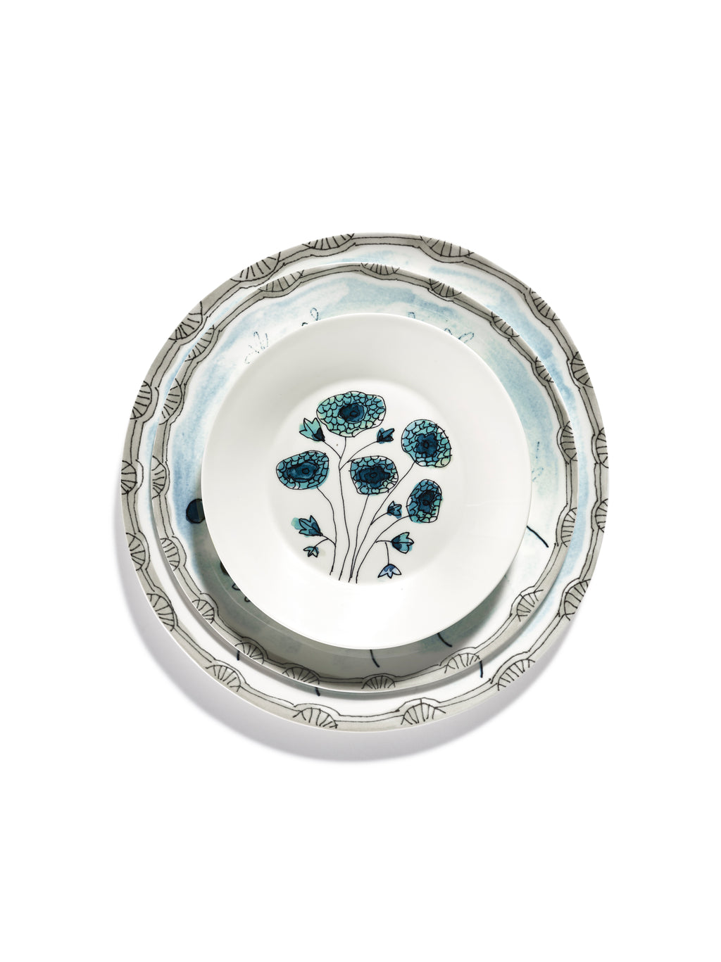Midnight Flowers - Lot De 2 Assiettes Creuses - S - Porcelaine Bone China - Anemone Vaniglia