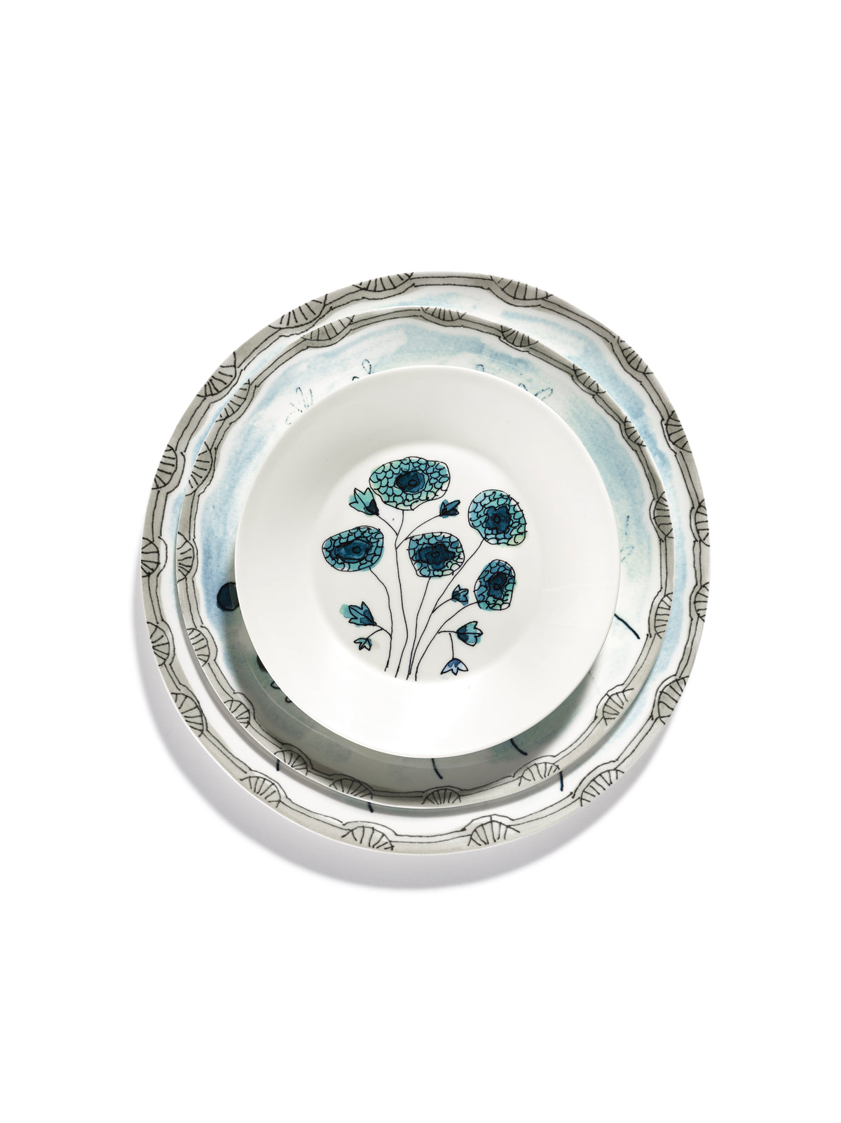 Midnight Flowers - Lot De 2 Assiettes Creuses - S - Porcelaine Bone China - Anemone Vaniglia