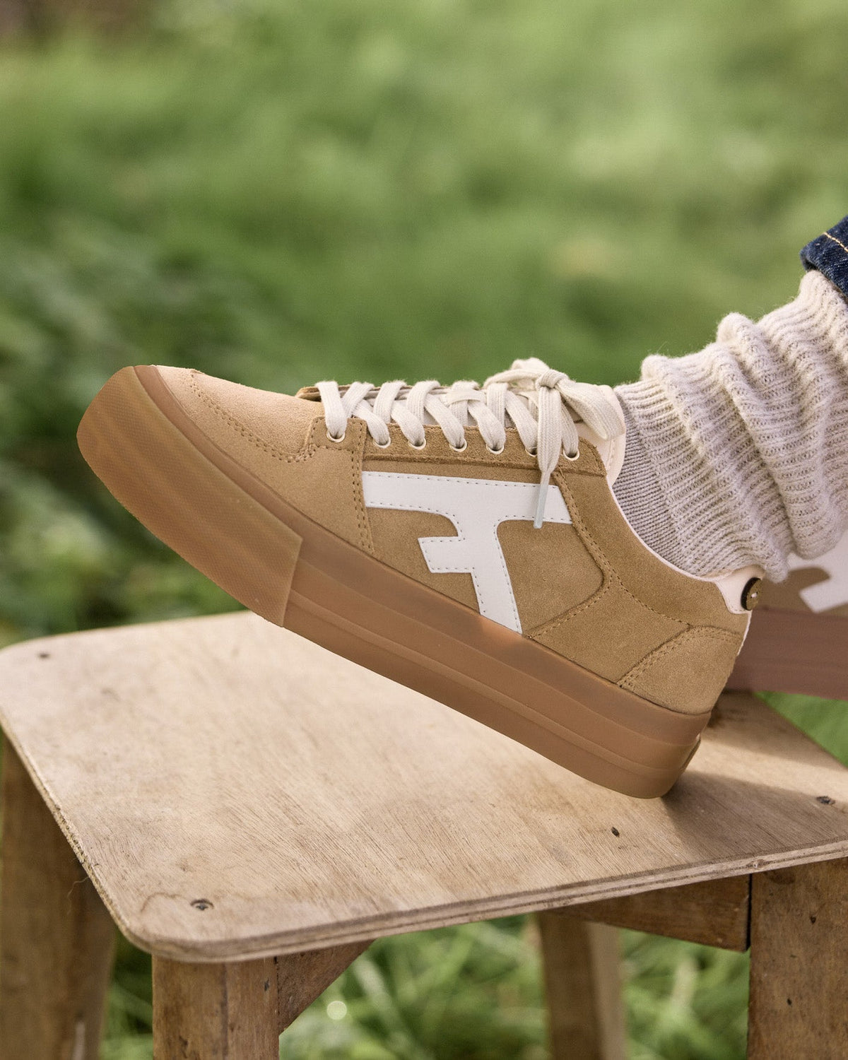 Sand Suede Leather Platform Trainers