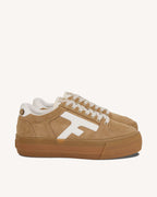 Sand Suede Leather Platform Trainers