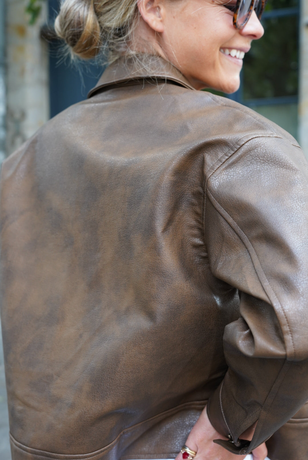 Pia Faux Leather Jacket Brown