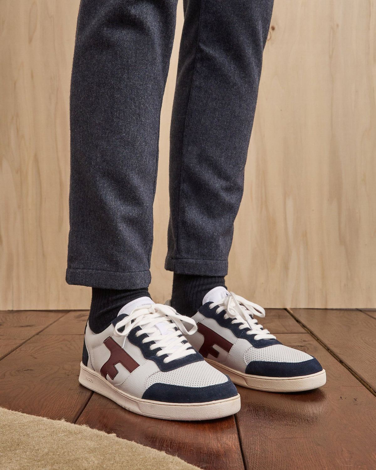 White And Blue Leather Trainers