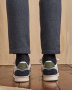 White And Blue Leather Trainers