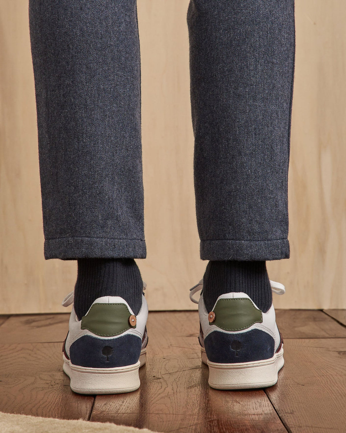 White And Blue Leather Trainers