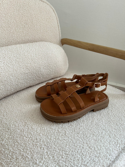 Sandales Plates Camel Amalia