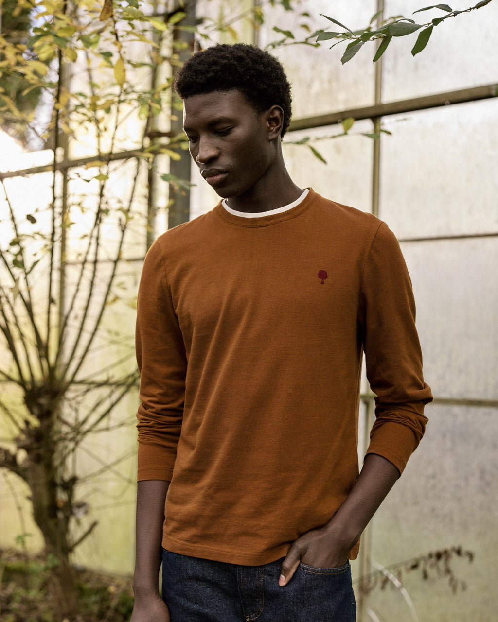 Rust Cotton Long-Sleeve T-Shirt