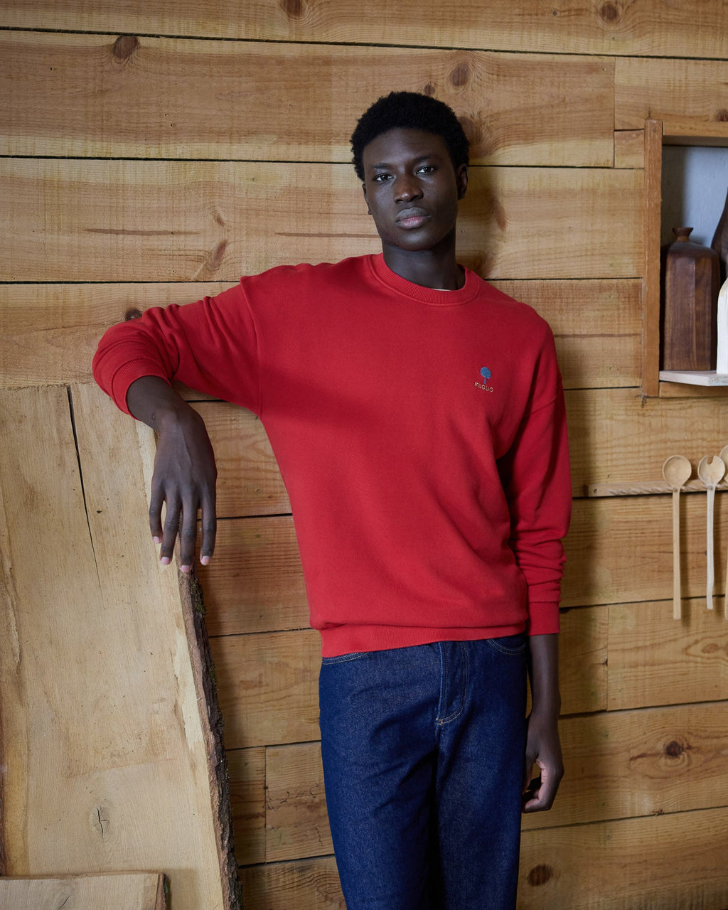 Dark Red Crew-Neck Sweatshirt
